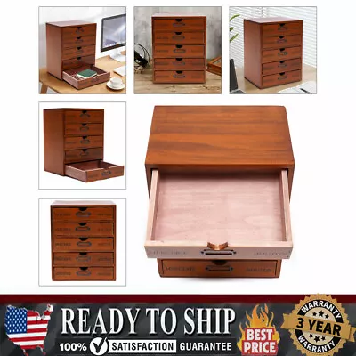 5 Layers Vintage Jewelry Desktop Organizer Wooden Storage Box Cabinet W/ Drawers • $51