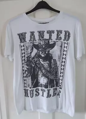 £7.99 • Buy Urban Spirit Wanted Poster Hustler Cowboy White Cotton T-shirt - Size L - Used