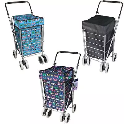 6 Wheels Foldable Caged Shopping Trolley Travel Cart Grocery Market Laundry Bag • £39.95