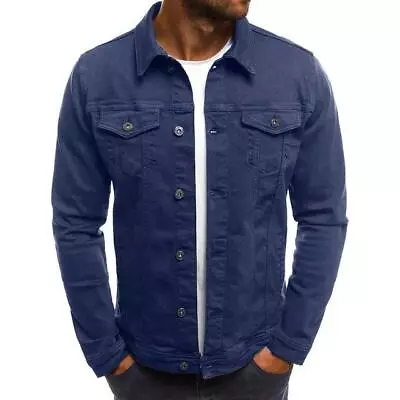 Men’s Premium Faded Denim Cotton Jean Button Up Slim Fit Jacket • $23.99