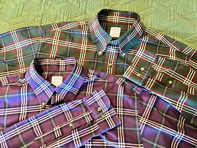 Lot Of 2 Brooks Brothers 1818 Regent Plaid Non Iron Cotton Dress Shirts Large • $45