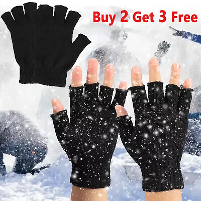 Knitted Thermal Fingerless Gloves Warm Winter Half Finger Gloves For Men Womens • $6.15