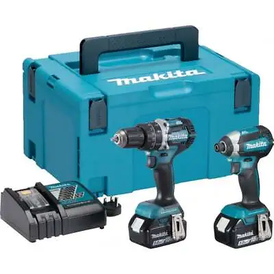 Makita 18v Brushless Twin Pack DLX2180TJ DHP484 And DTD153 2 X 5.0Ah Batteries • £349