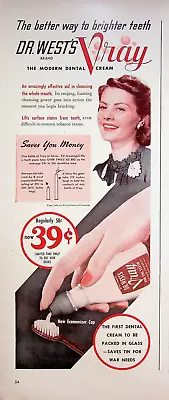 1942 Dr. West's Vray Dental Cream WW2 Print Ad Glass To Save Tin World War Needs • $11.24