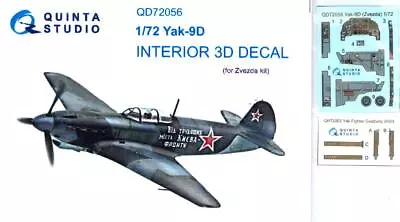 Quinta Studios 1/72 YAKOVLEV Yak-9D 3D DECAL COLORED INTERIOR SET Zvezda • $5.99