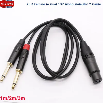 XLR Female To Dual 1/4  6.35mm TS Mono Y Splitter Microphone Cable US • $11.42