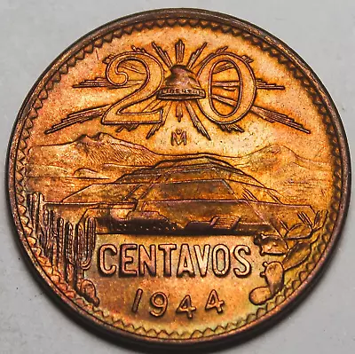 Mexico 20 Centavos 1944 Gem Unc~Excellent~Free Shipping #A144 • $40.59