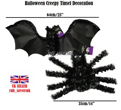 £5.99 • Buy Halloween Creepy Tinsel Decoration Bat 64cm Spider 35cm Hanging String