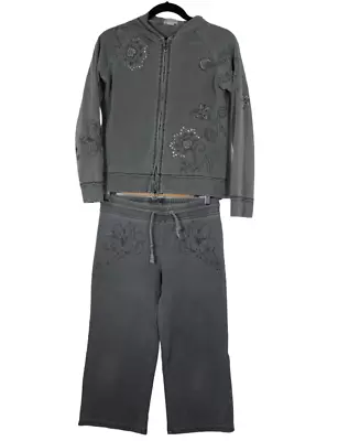 Vertigo Paris Women's Embroidered Raw Seam Full Zip Hoodie Crop Trackpants Set • $35