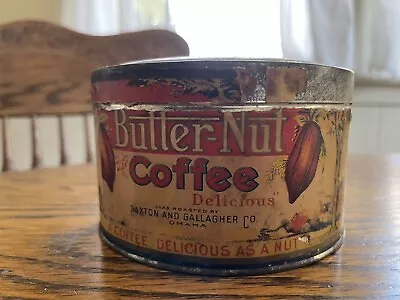 Vintage One Pound Butternut Coffee Can With Lid Paper Label Original • $27