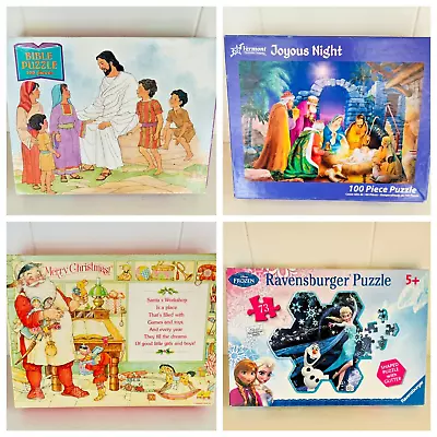 Lot Of 4 Jigsaw Puzzles 100 Pcs Or Less Kids Elderly Dementia Jesus Santa Frozen • $11.95