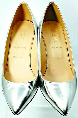 J. Crew Martina Pump Womens 6.5 Metallic Silver Leather Slip On Wedge Heel Italy • $42.98