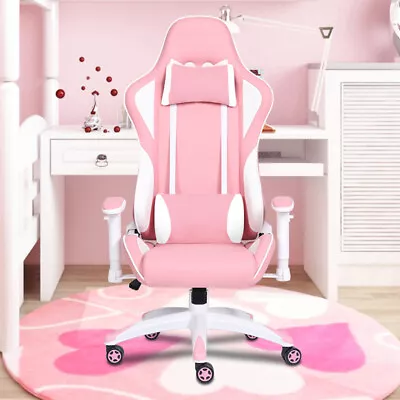 Gaming Office Chair Executive Gaming Racing Seat PU Leather Pink • $98