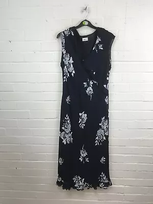 Libra Womens Black White Grey Floral Sleeveless Dress Size UK 16 #JG • £9.02