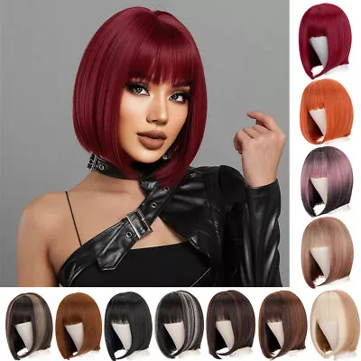 Women Short Wig Curly / Straight Bob Hair Natural Wavy Wigs Brown Cosplay Wigs • $22.99