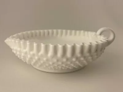 Vtg White Hobnail Milk Glass Heart Shaped Rippled Edge Finger Loop Dish • $24.01