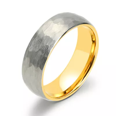 Men Or Woman Yellow Gold Tungsten Carbide Hammered Brush Dome Wedding Band Ring • $14.62