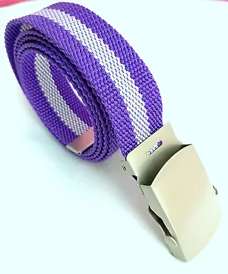 £5.49 • Buy Unisex Adjustable Striped Canvas Webbing Waist Belt With Shiny Slider Buckle NEW