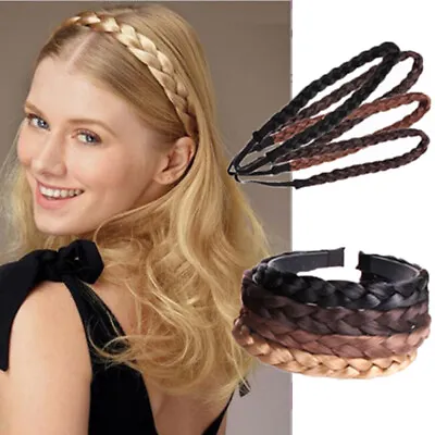Fashion Synthetic Twisted Wig Princess Braided Headband Hair Band Elastic Braid • £3.10