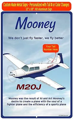 Mooney M20J / 201 (Blue/Tan/Red) HD Airplane Sign • $49.99