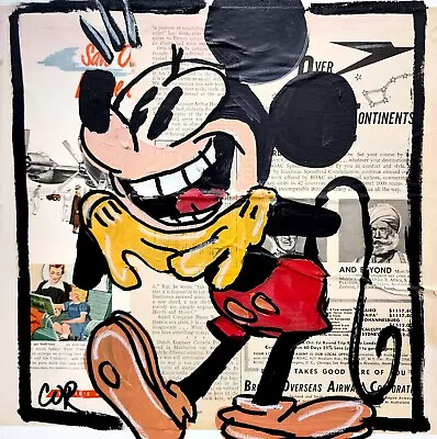 Corbellic Expressionism 12x12 Gleeful Mickey Mouse Vintage Signed New Canvas Art • $0.98