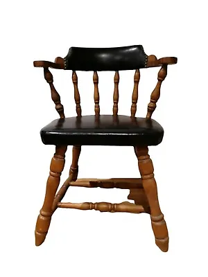 One Chair Of  19th C Captain's Bow Seat Smokers Chair With Turned Arm Support • £299
