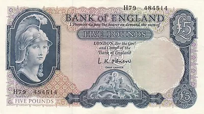Bank Of England UK Great Britain Britannia 5 Pounds (1961)  O'Brien  P-372 XF • $69.99