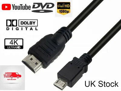 MICRO USB To HDMI Cable Lead Camcorders Android PhonesTablets Freeview Dvd PC • £4.49