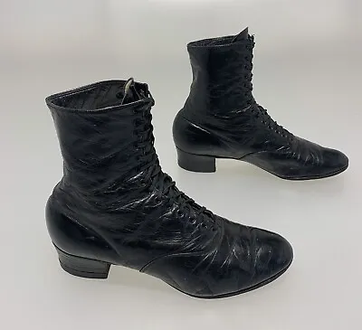 Vintage VICTORIAN Boots Leather Heeled Granny Ankle Boots Size 7.5 AAAA Narrow • $101.99