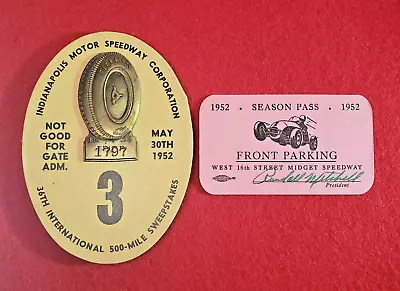 $169 • Buy 1952 Indy 500 BRONZE #1707 Pit Badge W/BUC #3 Plus: Midget Speedway Season Pass!