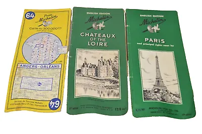 Lot Of 3 Vintage Michelin Green Guide Maps Paris Chateaux Loire Angers-Orleans • $17.99