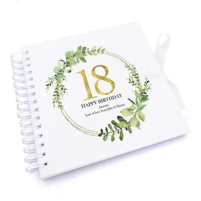 Personalised 18th Birthday Gift For Her Scrapbook Photo Album Gold Wreath UV-674 • £15.49