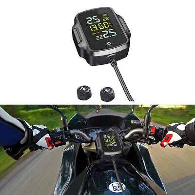 TPMS Motorcycle Tire Pressure Monitoring System Temp Alarm 2 External Sensors • $43.60