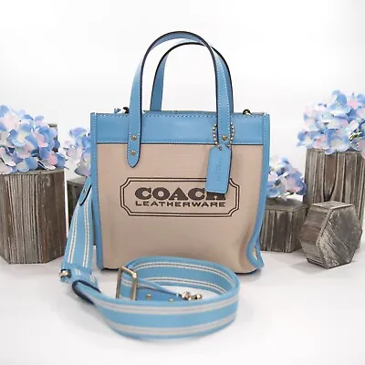 Coach Pool Leather Natural Canvas Field Tote 22 Bag NWT CH740 • $171.15