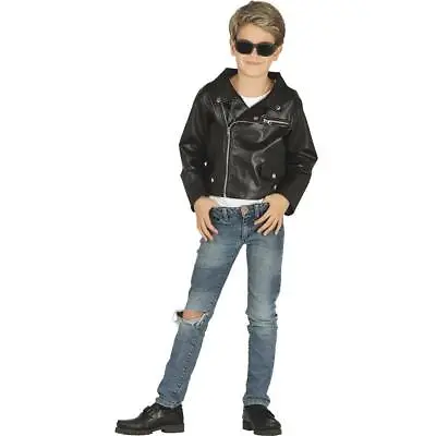 Child Black Leather Look Jacket Fancy Dress Item T Birds Grease Style • £14.99