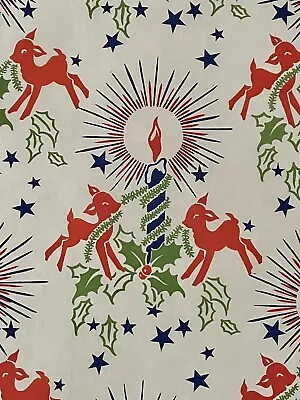 VTG CHRISTMAS WRAPPING PAPER GIFT WRAP  1940s WW2 ERA DEER CANDLE STARS VICTORY • $7.46