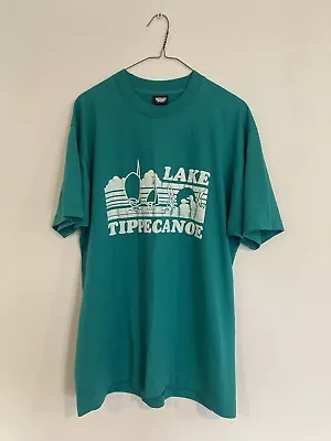 Vintage Turquoise Lake Tippecanoe Indiana Print Men's XL Shirt Single Stitch Tee • $18.89