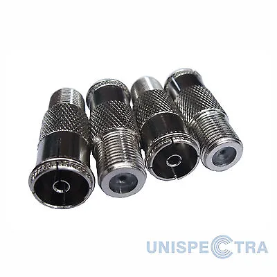 4 X F TYPE FEMALE TO TV FEMALE COAX CABLE ADAPTOR SATELLITE AERIAL • £3.97