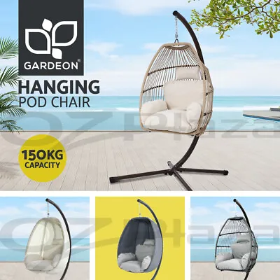 Gardeon Egg Swing Chair With Stand Outdoor Furniture Hanging Seat Canopy • $215.95