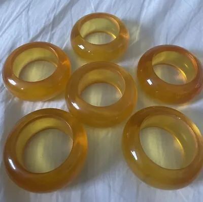 Orange Amber 6 Napkin Rings Set Retro Vintage Kitchen Plastic Lucite Bakelite • $16.17