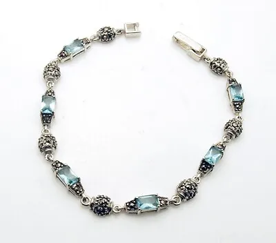 Sterling Silver Topaz Marcasite Link Bracelet • $39