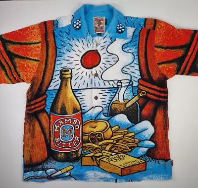 Vintage 90s MAMBO Loud Button Up Shirt Still Life Bitter Beer Bong Pie Chips  • $299