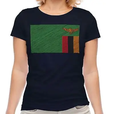 Zambia Scribble Flag Ladies T-shirt Tee Top Gift Zambian Football • $12.37