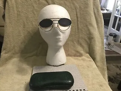 Vtg Round Lens Flip Up Lennon Sunglasses Glasses Gold Tone Green Crackled Case  • $79.99