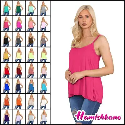 Womens Cami Vest Top Ladies Sleeveless Strappy Flared Casual Summer Camisole Top • £7.28