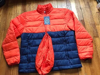 St John's Bay Men Packable Puffer Jacket Orange  Size L Lightweight Winter Zip • $27.99