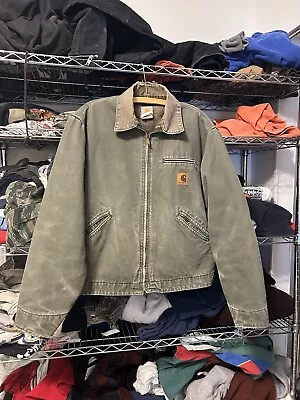 Vintage Carhartt Detroit Jacket Large J97 Moss Blanket Lined USA Made Faded L • $350