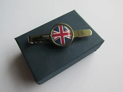 £5.25 • Buy Union Jack Flag Mens Silver Plated Round Tie Pin Slide Gift Box - Made In UK