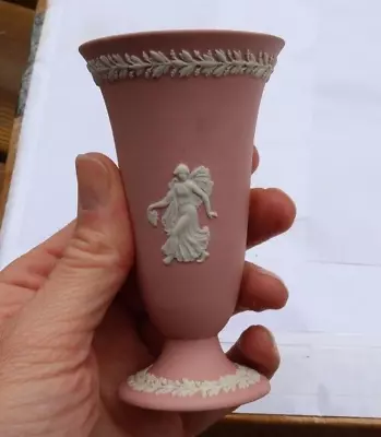 RARE Vintage 4  Pink Wedgwood Jasperware Vase Trumpet Form Classical Decorated • $26