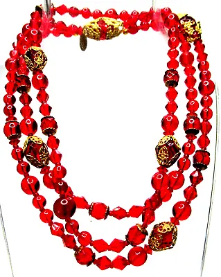 MIRIAM HASKELL Gorgeous Long Red Glass Beaded Vintage Necklace • $299.99